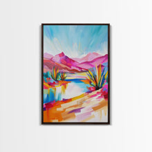 Load image into Gallery viewer, Bright Southwestern Landscape Art - Framed Canvas Print, Desert Decor, Vibrant Living Room Wall Art, Colorful Nature Scene

