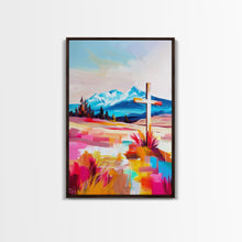 Load image into Gallery viewer, Cross with Mountain Backdrop - Framed Canvas Print, Scenic Western Art, Inspirational Wall Art for Bedroom Decor
