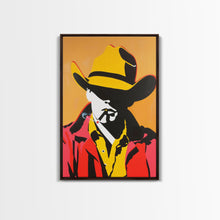 Load image into Gallery viewer, Bold Cowboy Silhouette with Cigarette | Framed Canvas Print | Western Wall Art | Cowboy Art | Living Room Decor | Rustic Home Decor
