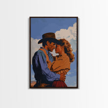 Cargar imagen en el visor de la galería, Classic Western Love Scene Under Blue Sky - Framed Canvas Print, Rustic Cowboy Decor, Living Room Art, Romantic Wall Art for Home

