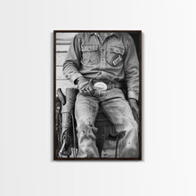 Load image into Gallery viewer, Close-Up of Cowboy&#39;s Belt and Saddle in Detailed Black and White Photography for Western Wall Art, Canvas Prints, Rustic Home Decor, Art
