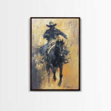 Load image into Gallery viewer, Dynamic Cowboy on Horseback Framed Canvas Print - Energetic Western Decor, Action Wall Art for Living Room, Bedroom
