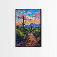 Load image into Gallery viewer, Framed Canvas Print, Sunset Over Desert with Cacti, Stunning Wall Art for Living Room or Bedroom Decor
