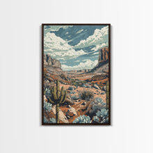 Carregar imagem no visualizador da galeria, Vintage Western Desert Landscape Art Print, Retro Cactus Framed Canvas, Scenic Southwest Artwork, Unique Desert Wall Decor
