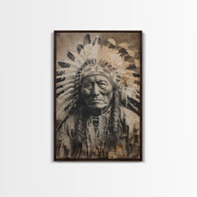 Load image into Gallery viewer, Native American Chief Portrait - Sepia Canvas Print, Historical Wall Art, Indigenous Art for Home, Rustic Native American Decor
