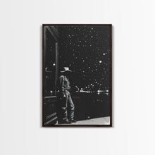 Load image into Gallery viewer, Cowboy in Starry Night Print - Framed Canvas Wall Art, Rustic Western Decor, Starry Sky Cowboy Artwork for Living Room, Night Sky Art
