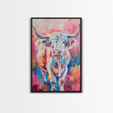 Load image into Gallery viewer, Colorful Highland Cow Art - Rustic Farmhouse Wall Decor, Vibrant Animal Painting, Living Room Art, Highland Cow Canvas Print
