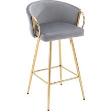 Carregar imagem no visualizador da galeria, 26 Inch Set of 2 Bar Stools, with Chrome Footrest and Base Velvet + Golden Leg Simple Bar Stool, GRAY
