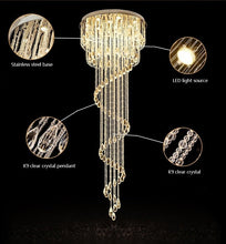 Cargar imagen en el visor de la galería, Double Spiral Staircase Crystal Chandelier for Loft, Restaurant, Hotel, Hall, Stairwell D31.5*H78.7&quot; / warm light (3000K)
