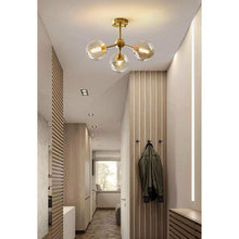 Load image into Gallery viewer, KCO Lighting Glass Globe Sputnik Chandelier 3-Light Brass Gold Close to Ceiling Light Mid Century Flush Mount Ceiling Light for Kitchen Island Bedroom Bathroom (3-Lights)
