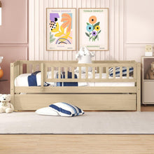 Load image into Gallery viewer, Twin Size Wood Daybed with Trundle and Fence Guardrails, Natural
