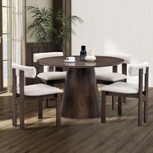 Load image into Gallery viewer, (1 Table with 4 Chairs)Wooden Dining Table Set, Modern Round MDF Kitchen Table and Boucle Upholstered Dining Chairs for Dining Room, Kitchen, Saving Space, Brown

