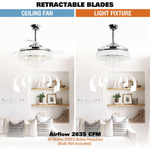 Cargar imagen en el visor de la galería, 42&quot; Modern Chrome Downrod Mount Crystal Ceiling Fan with Lighting and Remote Control
