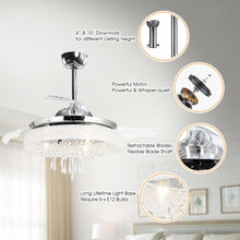 Cargar imagen en el visor de la galería, 42&quot; Modern Chrome Downrod Mount Crystal Ceiling Fan with Lighting and Remote Control
