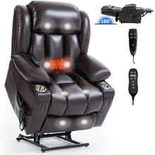 Load image into Gallery viewer, Dual Motor Infinite Position Up to 350 LBS Leatheraire Power Lift Recliner Chair, Heavy Duty Motion Mechanism with 8-Point Vibration Massage and Lumbar Heating, Stainless steel Cup Holders, Brown
