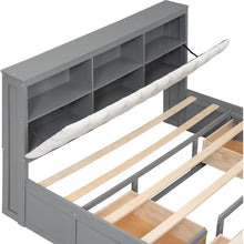 Load image into Gallery viewer, Wood Queen Size Platform Bed with Storage Headboard, shoe rack and 4 drawers,Gray
