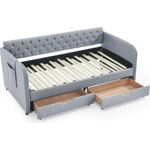 Load image into Gallery viewer, Twin Size Upholstery Daybed with Trundle Bed and Two Storage Drawers , Flat Arms with Pocket, Extendable Daybed for Bedroom Living Room,Linen Grey
