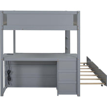 Carregar imagem no visualizador da galeria, Full-Over-Full Bunk Bed with Twin size Trundle, Storage and Desk, Gray
