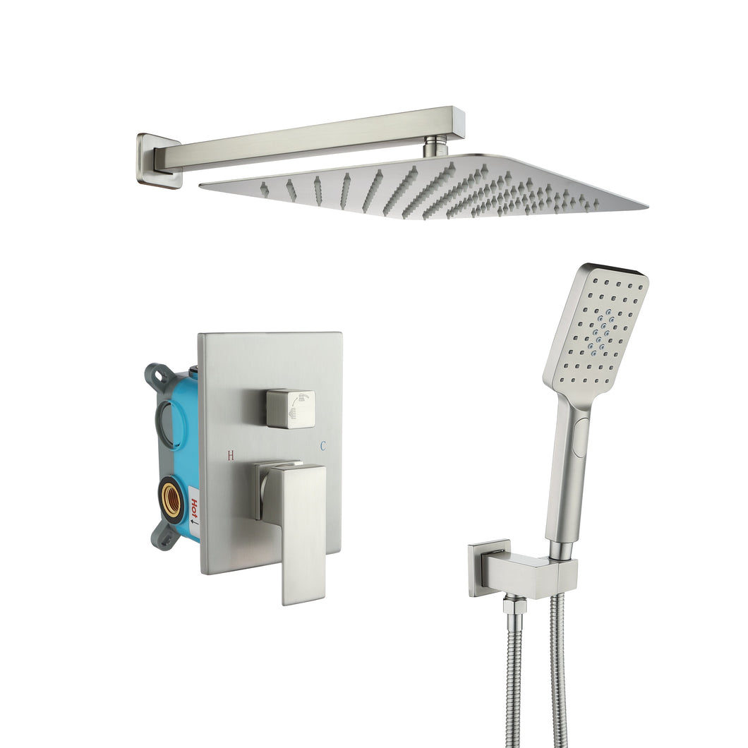 Shower Faucet Set Anti-scald Shower Fixtures with Rough-in Pressure Balanced Valve and Embedded Box, Wall Mounted Rain Shower System