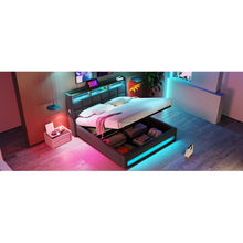 Carregar imagem no visualizador da galeria, Full size Upholstered Platform bed with a Hydraulic Storage System, LED and USB Charging, Grey (without mattress)
