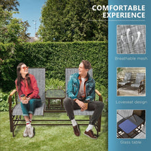 Load image into Gallery viewer, 2 Person Outdoor Glider Bench, Patio Swing Glider Chair Loveseat with Breathable Mesh, Table, Steel Frame for Garden, Backyard, Porch, Gray
