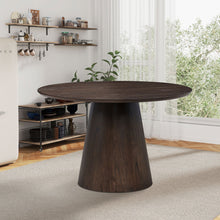 Carregar imagem no visualizador da galeria, (1 Table with 4 Chairs)Wooden Dining Table Set, Modern Round MDF Kitchen Table and Boucle Upholstered Dining Chairs for Dining Room, Kitchen, Saving Space, Dark Brown
