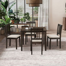 Carregar imagem no visualizador da galeria, (1 Table with 4 Chairs)Wooden Dining Table Set, Mid Century Modern Square Wooden Kitchen Table and Upholstered Dining Chairs for Dining Room, Kitchen, Saving Space,Brown
