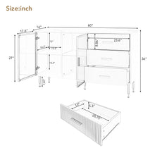 Carregar imagem no visualizador da galeria, Modern Sideboard MDF Buffet Cabinet Marble Sticker Tabletop and Amber-yellow Tempered Glass Doors with Gold Metal Legs &amp; Handles (Black)
