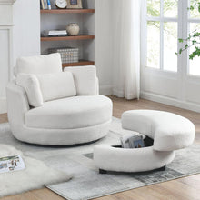 Load image into Gallery viewer, 39&quot; W Oversized Swivel Chair with moon storage ottoman for Living Room, Modern Accent Round Loveseat Circle Swivel Barrel Chairs for Bedroom Cuddle Sofa Chair Lounger Armchair, 4 Pillows, Teddy Fabric
