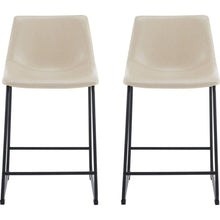 Load image into Gallery viewer, (Set of 2) Vintage Style 24-Inch Armless Industrial Faux Leather Counter Stool with Metal Legs and Footrest for Kitchen Island, Cafe, Pub, Bar Counter, Cream and Black
