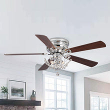 Cargar imagen en el visor de la galería, 48&quot; Aitutaki Modern Chrome Flush Mount Reversible Crystal Ceiling Fan with Lighting and Remote Control
