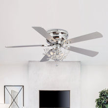 Cargar imagen en el visor de la galería, 48&quot; Aitutaki Modern Chrome Flush Mount Reversible Crystal Ceiling Fan with Lighting and Remote Control
