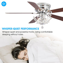 Cargar imagen en el visor de la galería, 48&quot; Aitutaki Modern Chrome Flush Mount Reversible Crystal Ceiling Fan with Lighting and Remote Control
