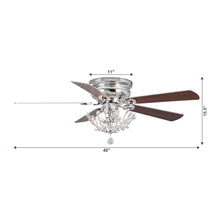 Cargar imagen en el visor de la galería, 48&quot; Aitutaki Modern Chrome Flush Mount Reversible Crystal Ceiling Fan with Lighting and Remote Control
