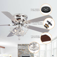 Cargar imagen en el visor de la galería, 48&quot; Aitutaki Modern Chrome Flush Mount Reversible Crystal Ceiling Fan with Lighting and Remote Control
