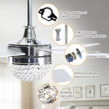 Cargar imagen en el visor de la galería, 48&quot; Dreyer Modern Chrome Downrod Mount Reversible Crystal Ceiling Fan with Lighting and Remote Control
