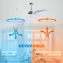 Cargar imagen en el visor de la galería, 48&quot; Dreyer Modern Chrome Downrod Mount Reversible Crystal Ceiling Fan with Lighting and Remote Control
