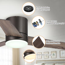 Cargar imagen en el visor de la galería, 48&quot; Kielah Farmhouse Flush Mount Reversible Ceiling Fan with Lighting and Remote Control
