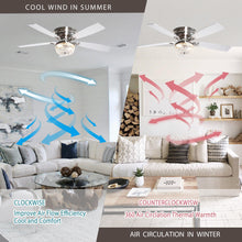 Cargar imagen en el visor de la galería, 48&quot; Modern Flush Mount Reversible Crytsal Ceiling Fan with Lighting and Remote Control
