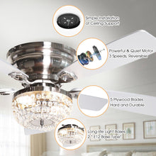 Cargar imagen en el visor de la galería, 48&quot; Modern Flush Mount Reversible Crytsal Ceiling Fan with Lighting and Remote Control
