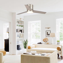 Carregar imagem no visualizador da galeria, 48&quot; Satin Nickel Flush Mount Low Profile Ceiling Fan with LED Lighting
