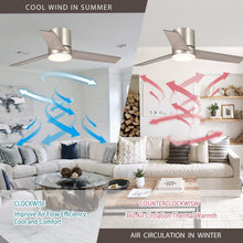 Cargar imagen en el visor de la galería, 48&quot; Satin Nickel Flush Mount Ceiling Fan with LED Lighting
