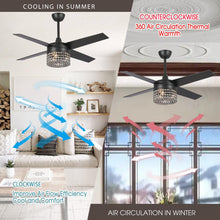 Cargar imagen en el visor de la galería, 48&quot; Pune Modern Downrod Mount Reversible Crystal Ceiling Fan with Lighting and Remote Control
