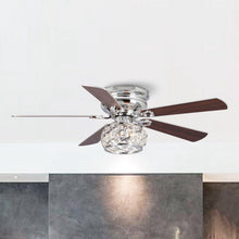 Cargar imagen en el visor de la galería, 48&quot; Modern Chrome Flush Mount Reversible Crystal Ceiling Fan with Lighting and Remote Control
