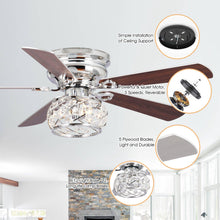 Cargar imagen en el visor de la galería, 48&quot; Modern Chrome Flush Mount Reversible Crystal Ceiling Fan with Lighting and Remote Control
