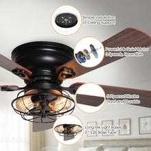 Cargar imagen en el visor de la galería, 48&quot; Ummuhan Industrial Flush Mount Reversible Ceiling Fan with Lighting and Remote Control
