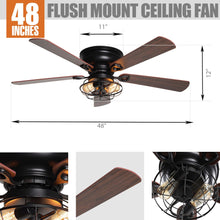 Cargar imagen en el visor de la galería, 48&quot; Ummuhan Industrial Flush Mount Reversible Ceiling Fan with Lighting and Remote Control
