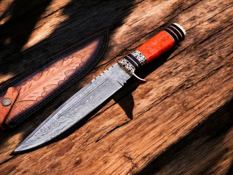 Custom Handmade Damascus Hunting Knife – 11