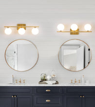 Load image into Gallery viewer, Gold Bathroom Vanity Light Fixtures,3 Lights Brass Milk White Globe
