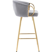 Carregar imagem no visualizador da galeria, 26 Inch Set of 2 Bar Stools, with Chrome Footrest and Base Velvet + Golden Leg Simple Bar Stool, GRAY
